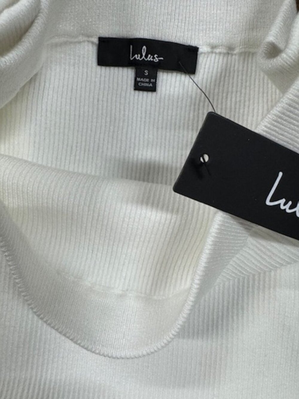 Lulus Preppy Tendencies Ivory Ribbed Knit Ruffled Mini Sweater Skirt NWT - Picture 6 of 8